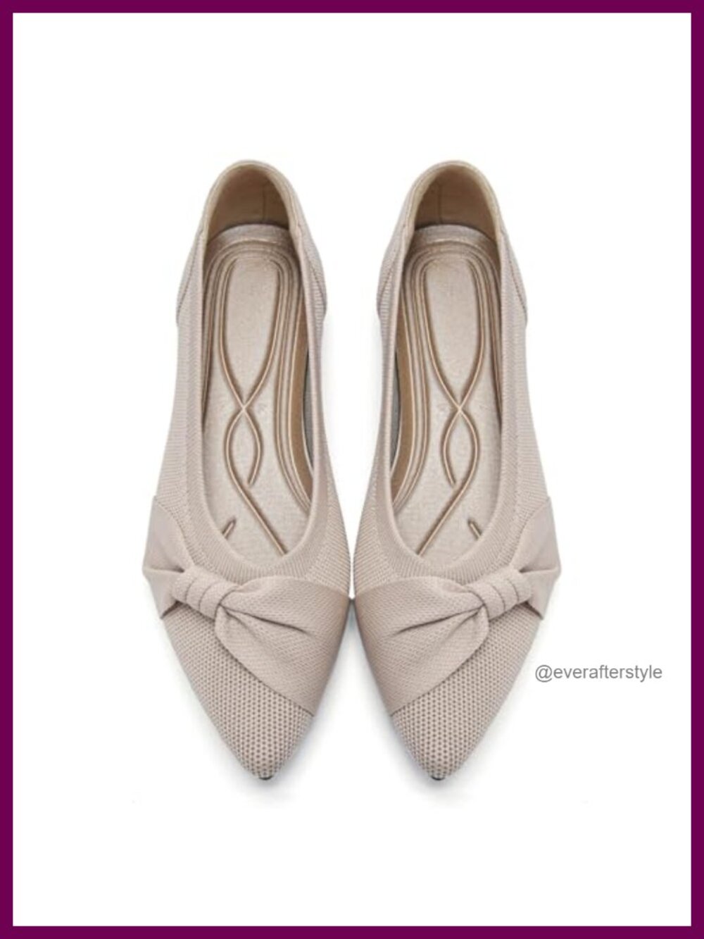 Pointed Toe Ballet Flats with Bow and Cushioned Heel